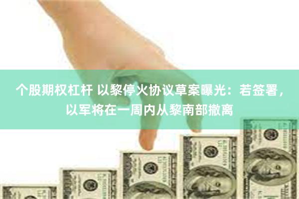 个股期权杠杆 以黎停火协议草案曝光：若签署，以军将在一周内从黎南部撤离